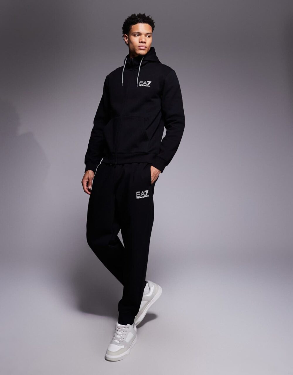 EA7 Train Visibility Hooded Tracksuit in Black