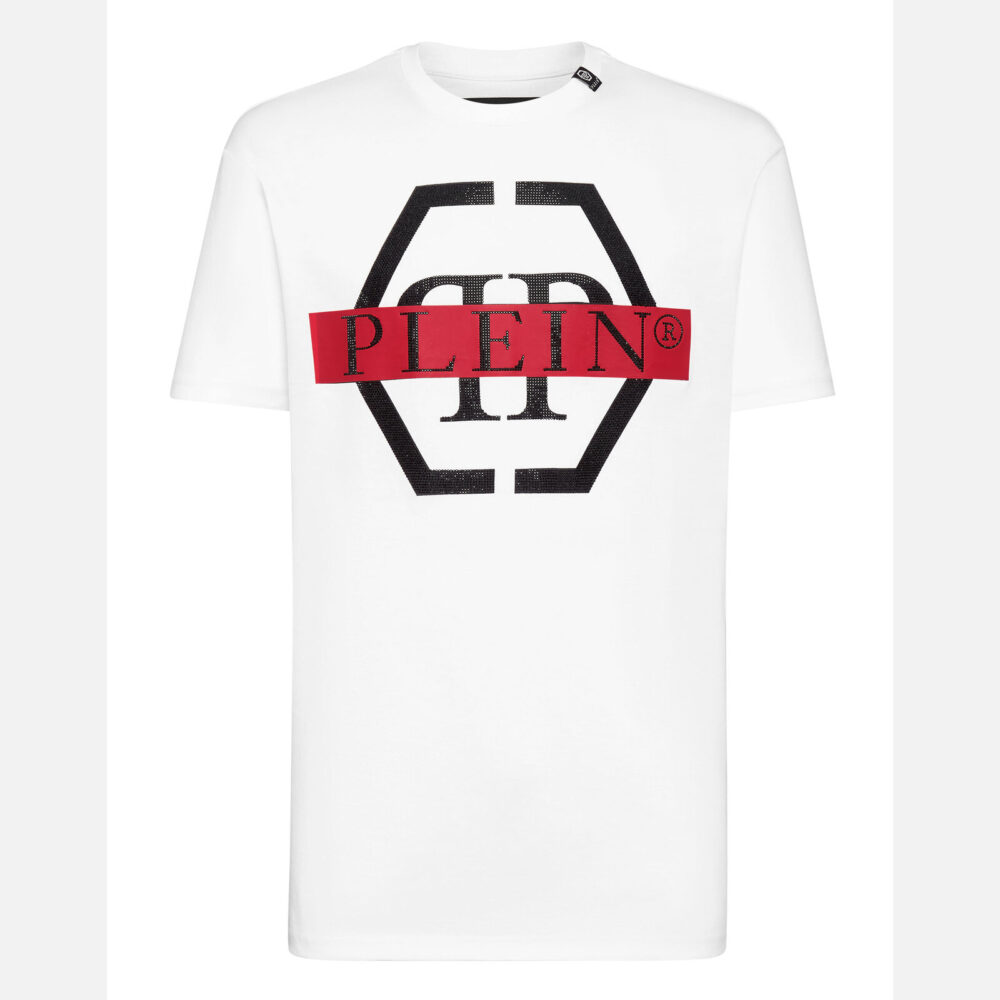 Philipp Plein Crystal Emblem Hexagon T-Shirt in White