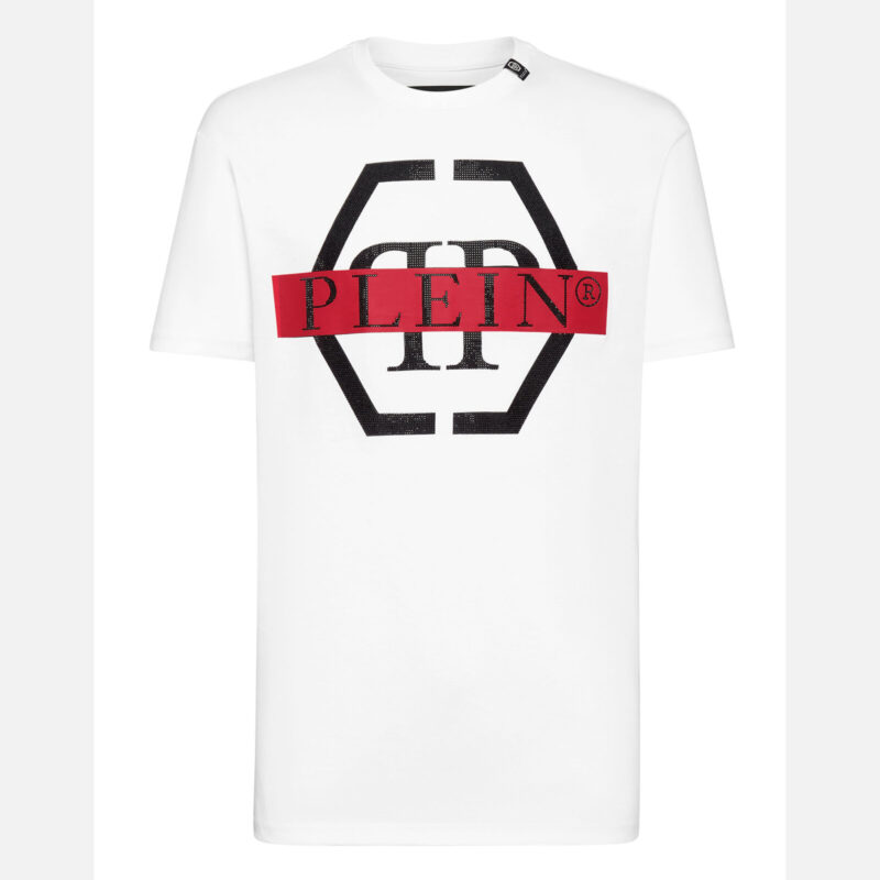 Philipp Plein Crystal Emblem Hexagon T-Shirt in White