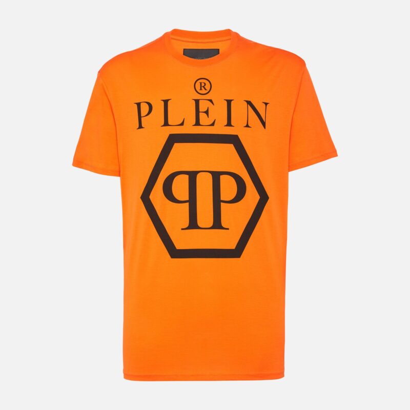 Philipp Plein Logo Print Hexagon T-Shirt in Orange