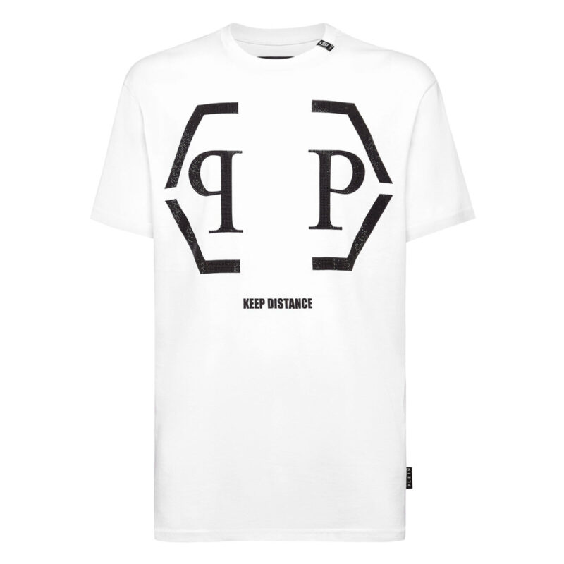 Philipp Plein Rhinestone Logo Hexagon T-Shirt in White